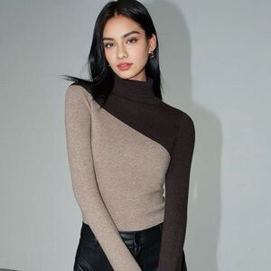 Commense Asymmetric Mock Neck Knit Top